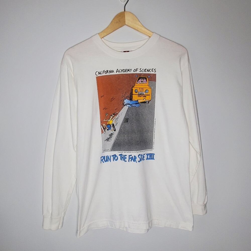 Vintage Far Side Comics T-Shirt Adult Large White Academy Of Science Run USA 90s